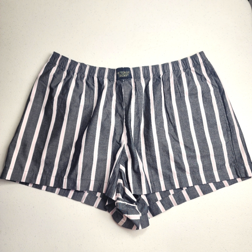 Victoria's Secret NWT Gray Pink White Striped Cotton Pajama Sleep Shorts XL